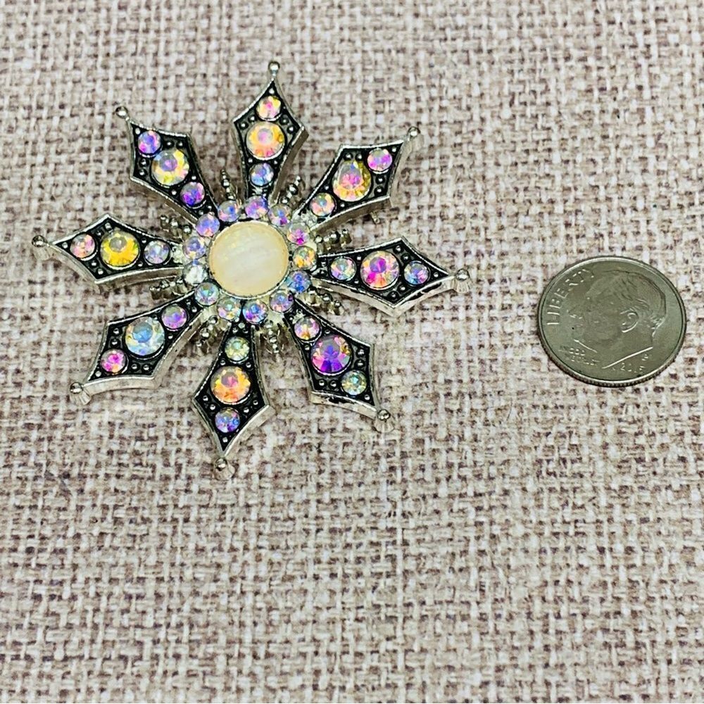 Silver AB Crystal Starburst Brooch